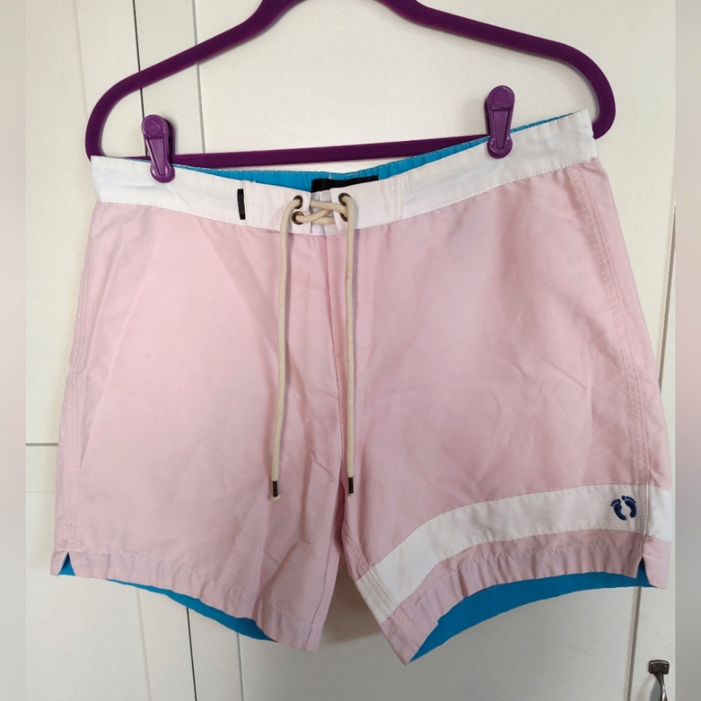 NEW Tag MEN SEXY HANG TEN 18" GOLD RETRO SURF BOARD SHORTS SWIM TRUNK Pockets 34